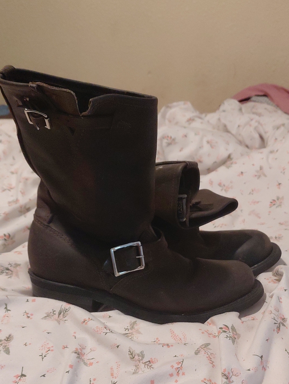 Frye Brown Leather Mid-Calf Buckle Boots